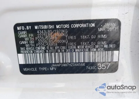 2017 Mitsubishi Outlander Sport 2.4 Se из США, поврежденный, VIN JA4AP3AW7HZ044566